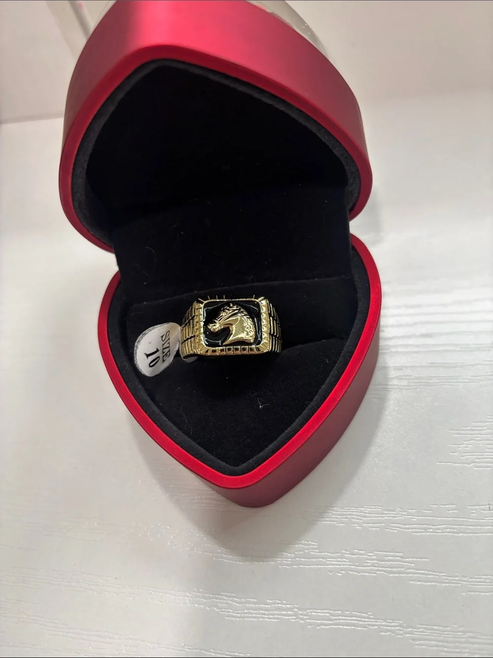 Gold-Tone Men's Horse Head Signet Ring - Black Accent
